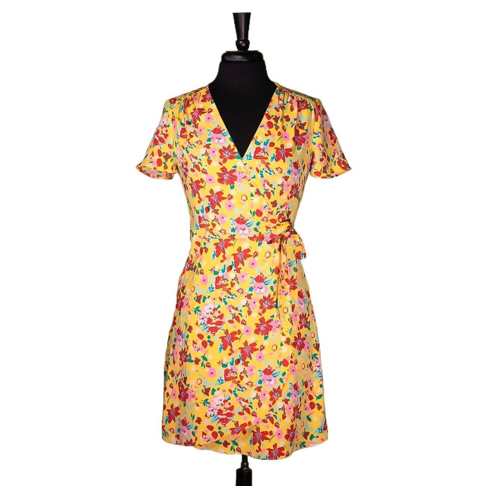 J. Crew Womens Dress Multicolor Floral V-Neck Tie Waist Short Sleeve Fit Flare 0